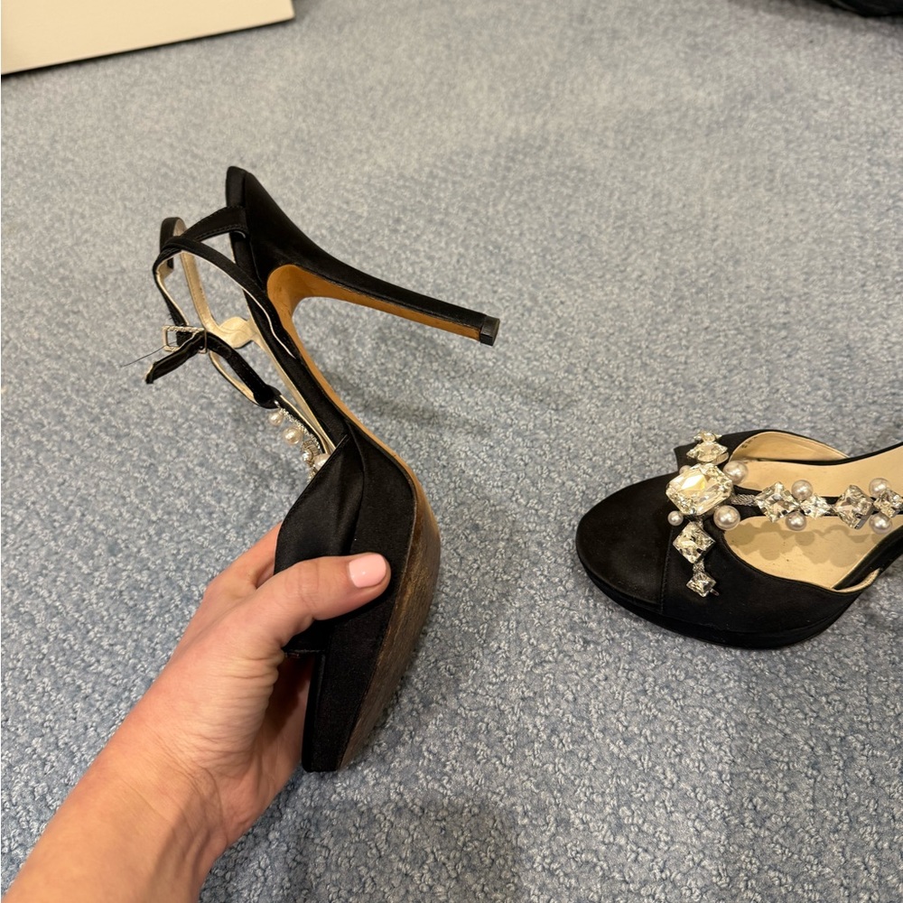 IVANKA TRUMP ALLUVIA Women Black Satin Sandals with Pearls & Crystals Host pick - Picture 7 of 14